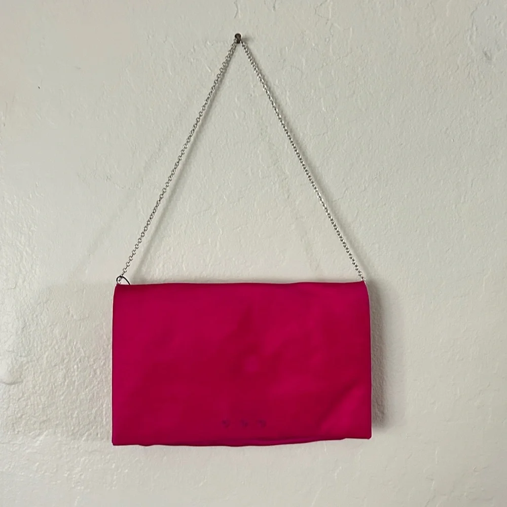 Kate Spade Pink Satin Chain-Link Evening Clutch Shoulder Bag Envelope Style